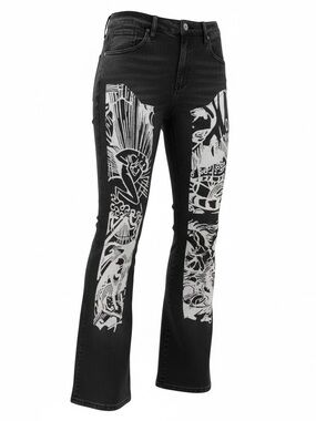 REBEL VENGEANCE Graphic & Distressed Denim Jeans Black Charcoal Wash Denim SZ 30